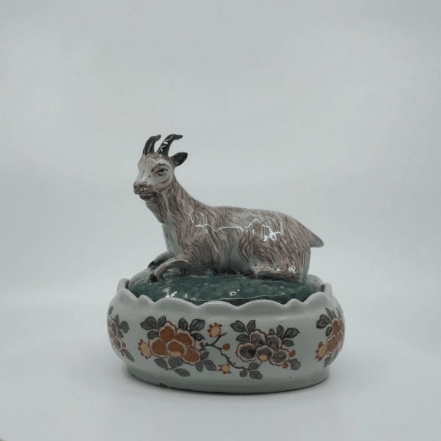 Polychrome Delftware goat butter tubs Polychrome Delftware goat butter tubs